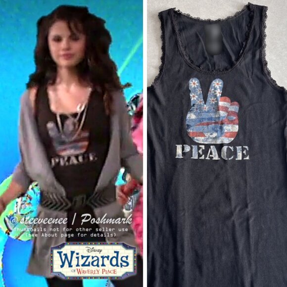 American Flag Peace Sign Lace Trim Tank ASO Alex Russo - Picture 2 of 6